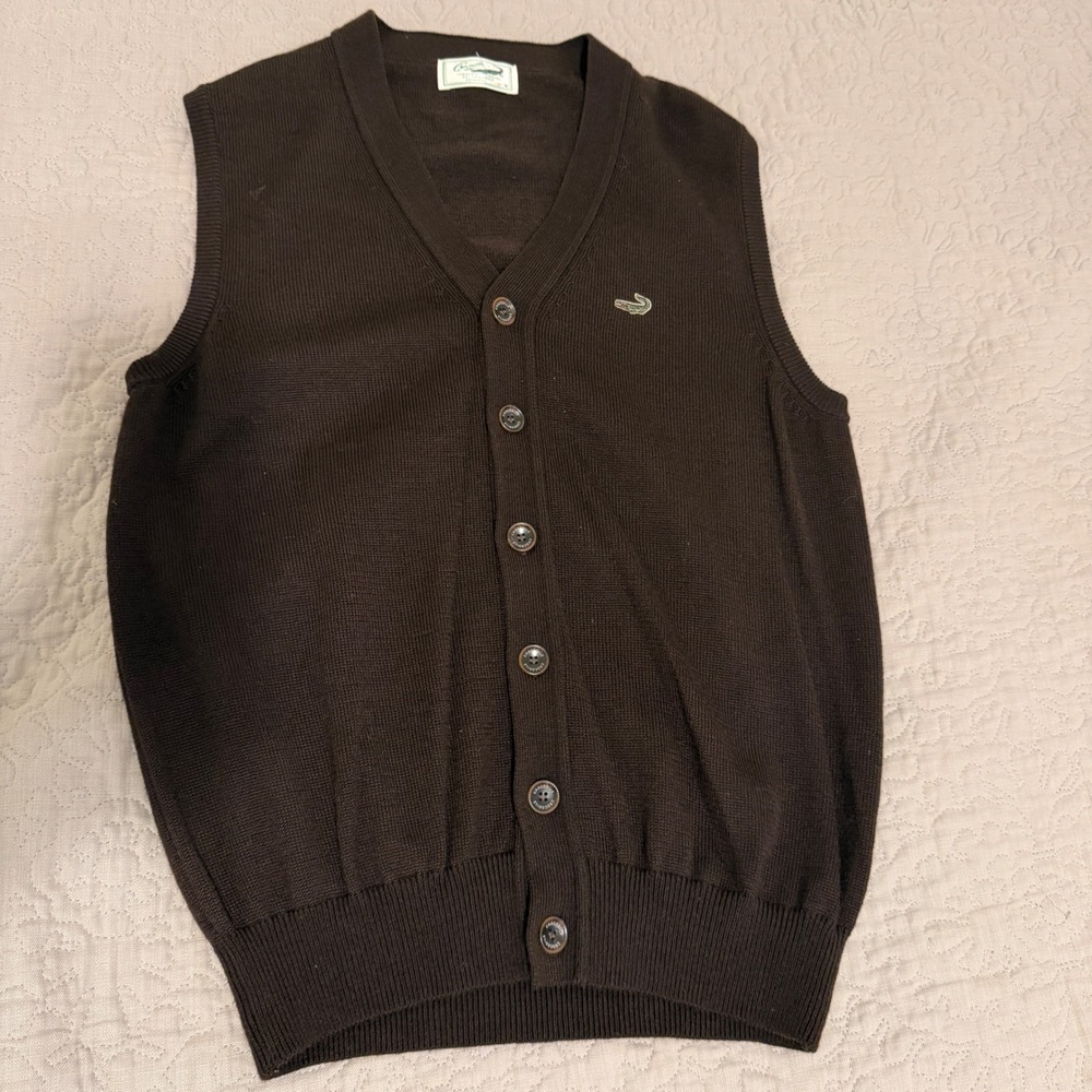 VTG CrocodileStandard Knit Button Front Cardigan Sweater Vest V-Neck Sz M Japan
